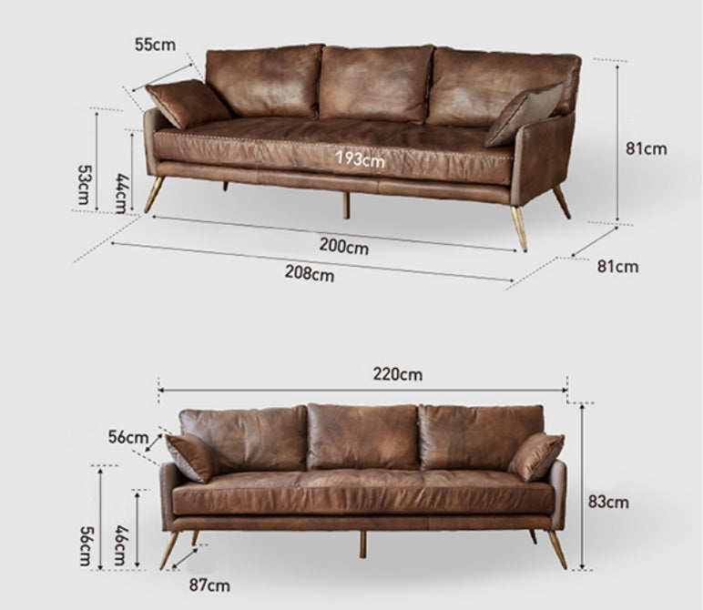 Luna Three Seaters Sofa, Three Seater Corner Sofa, Real Leather