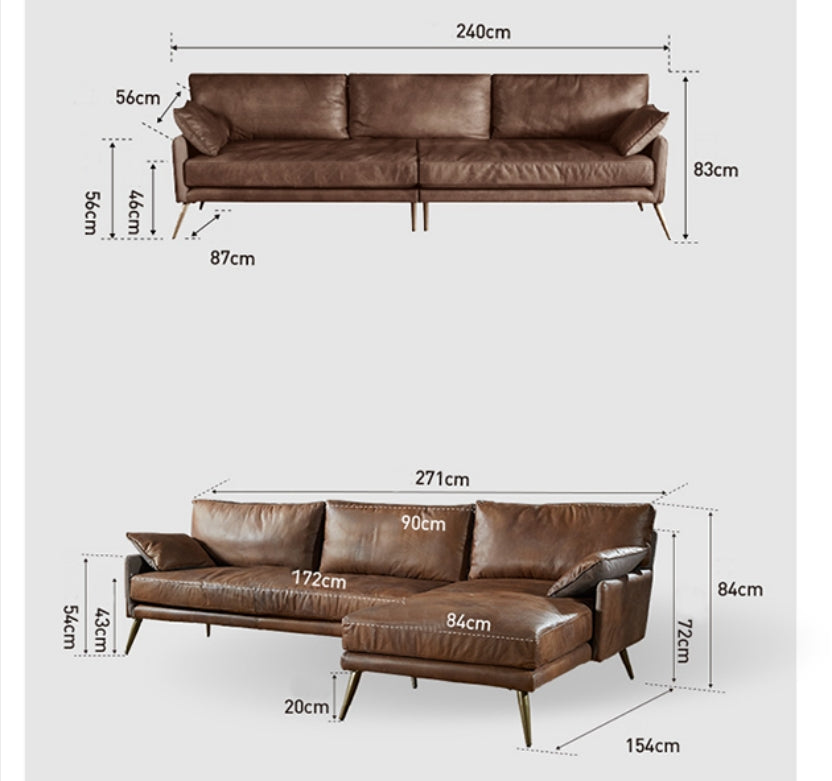 Luna Three Seaters Sofa, Three Seater Corner Sofa, Real Leather