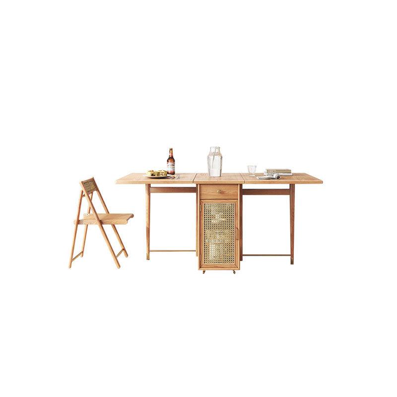 Nydia Foldable Dining Table Set With Storage, Rattan, Solid Wood