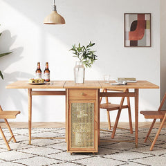 Nydia Foldable Dining Table Set, With Storage and Rattan Design, Wood | Weilai Concept