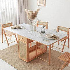 Nydia Foldable Dining Table Set, With Storage and Rattan Design, Wood | Weilai Concept
