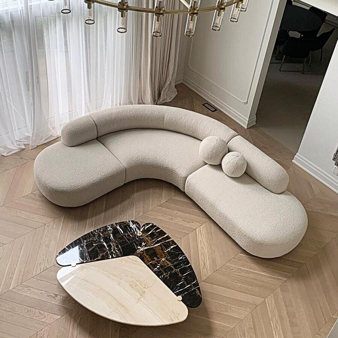 Eulalia Cream Curve Three Seater Sofa, Corner Sofa, Boucle
