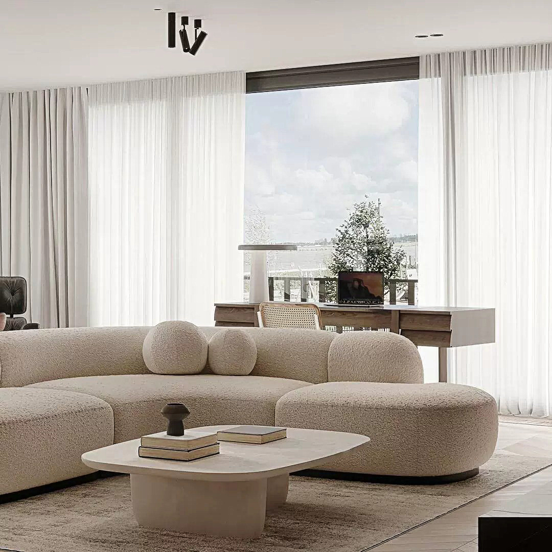 Eulalia Cream Curve Three Seater Sofa, Corner Sofa, Boucle