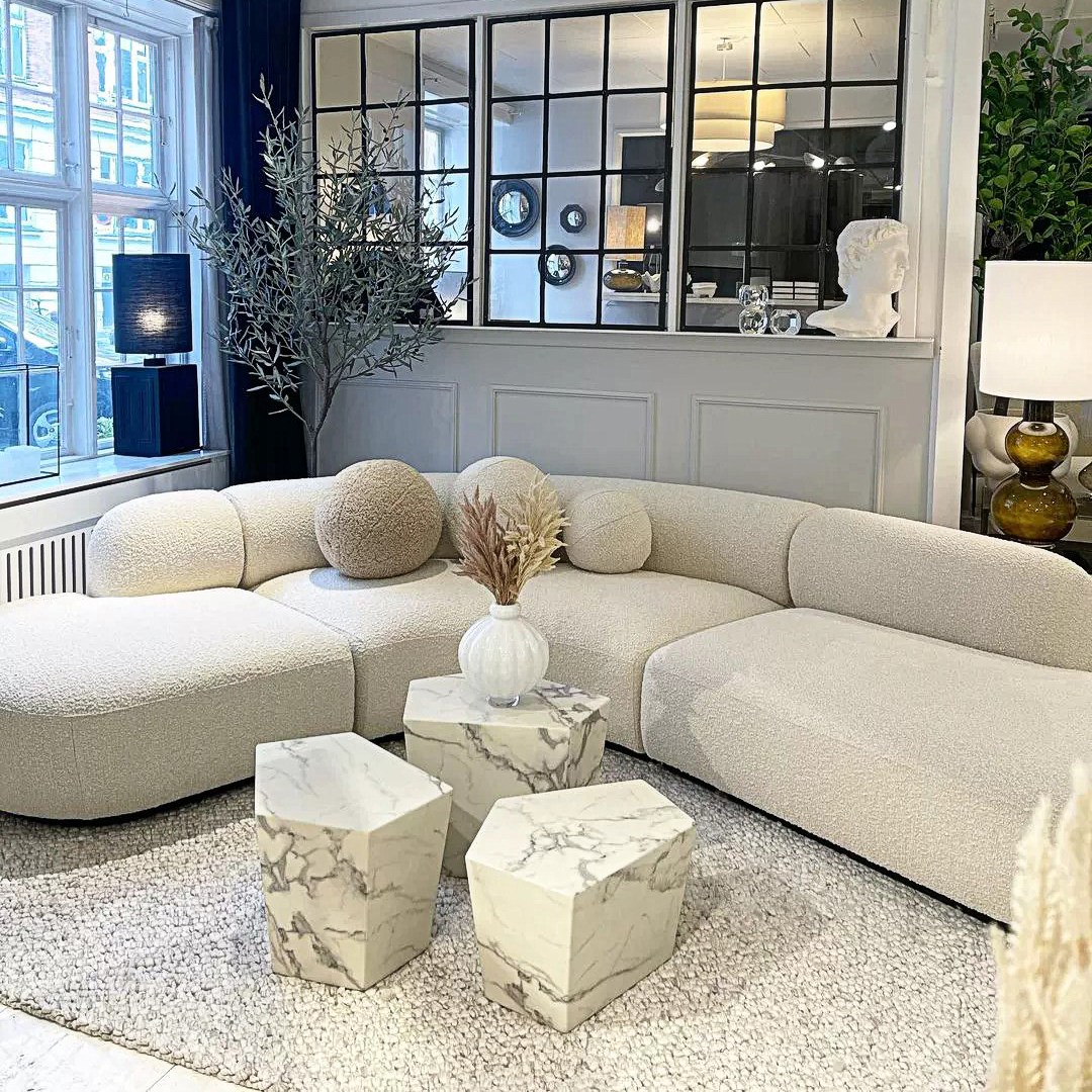 Eulalia Cream Curve Three Seater Sofa, Corner Sofa, Boucle